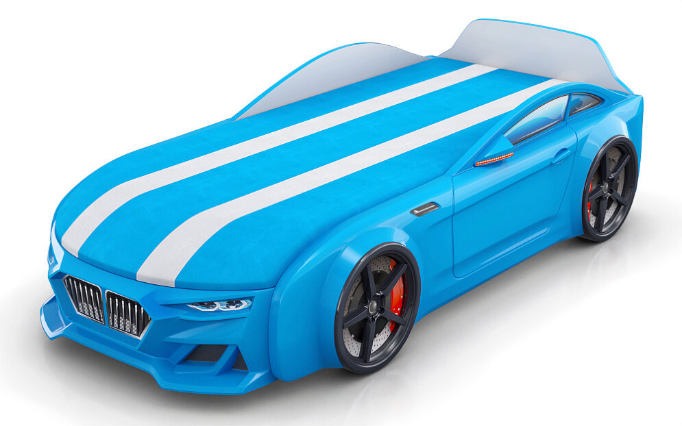 Кровать-машинка с подъемным механизмом и матрасом Dynamic-М Голубой 