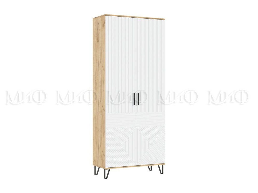 Шкаф двустворчатый Флэш, Браш Вайт/Дуб крафт 