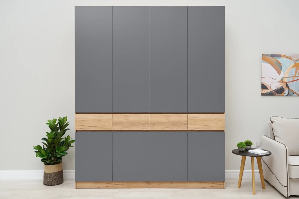 Шкаф четырехстворчатый Роджина дуб крафт / графит 