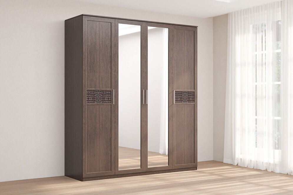 Шкаф 4 двери 2 зеркала КЭТ-4, венге 