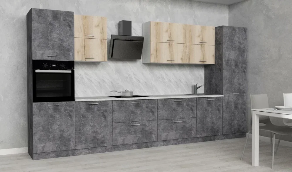 Модульная кухня АТР, дуб делано натуральный/цемент темный (400 см)  