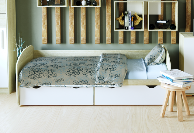 Кровать КД-1.8 с ящиком, сонома/белый жемчуг 