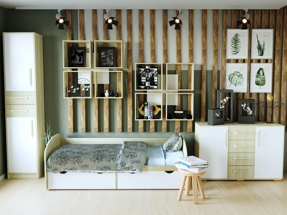 Кровать КД-1.8 с ящиком, сонома/белый жемчуг 