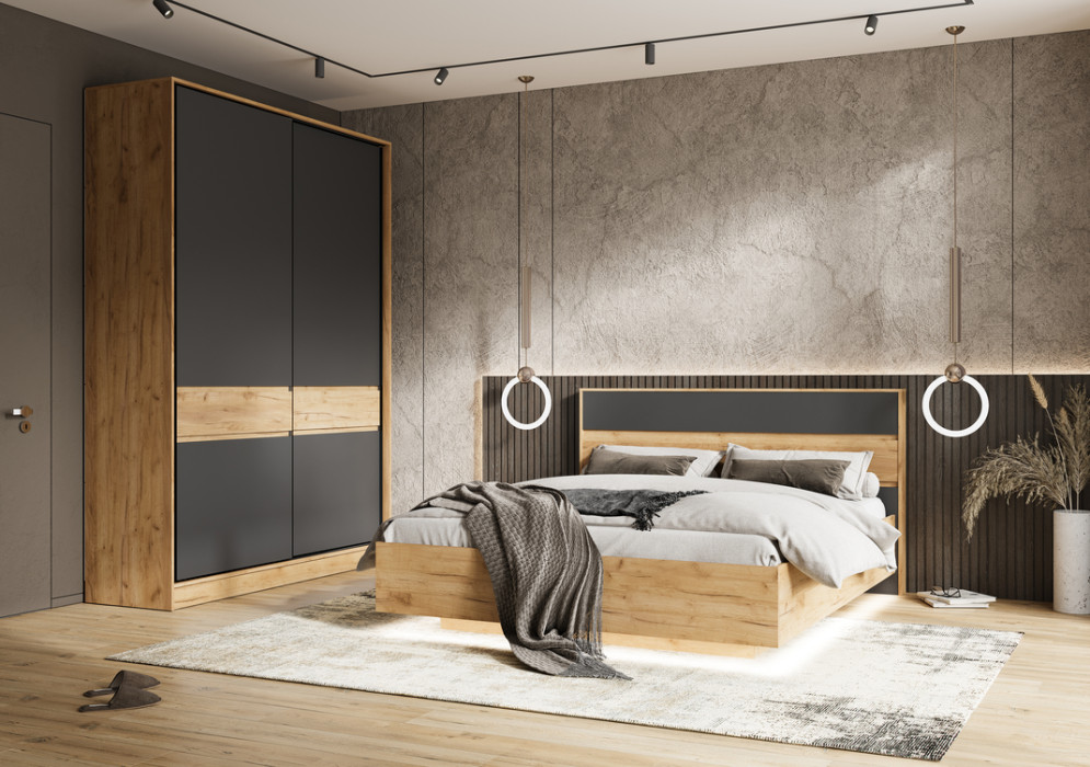 Модульная спальня Роджина, дуб крафт/графит 