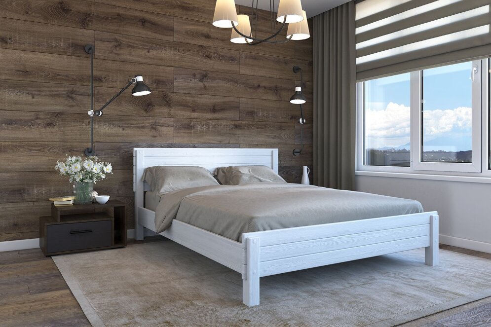 Кровать из массива Рейма, белый античный 