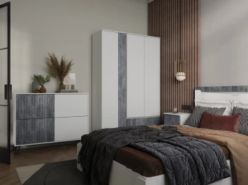 Модульная спальня Ливерпуль, белый/бетон темный