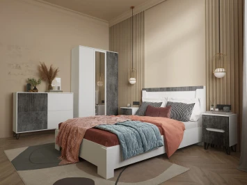 Модульная спальня Ливерпуль, белый/бетон темный