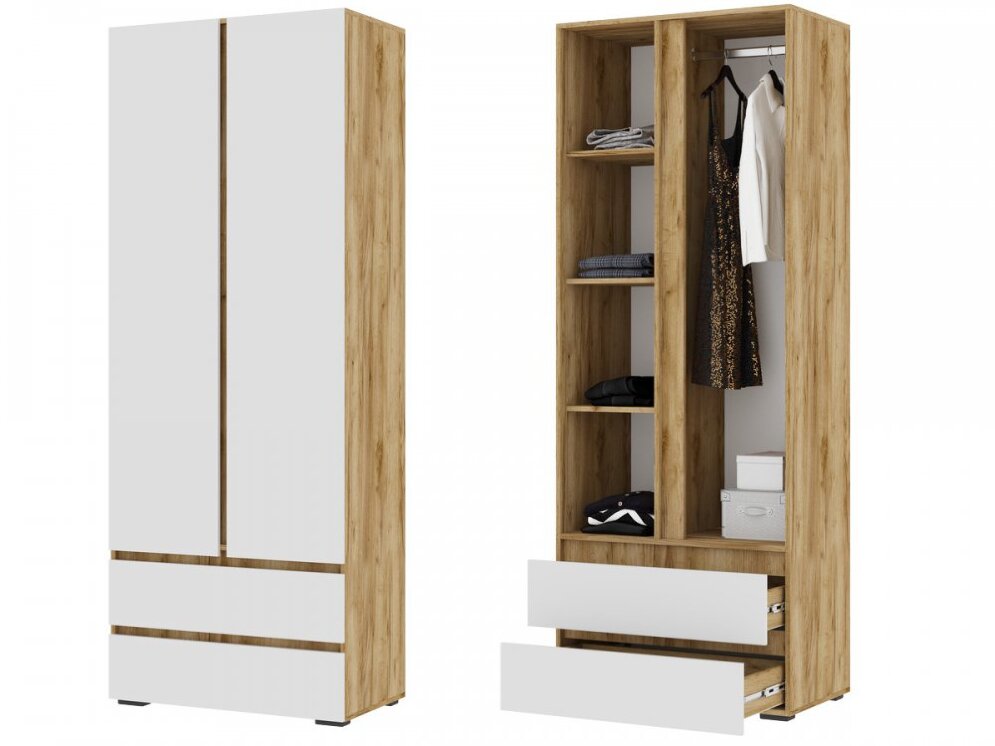 Шкаф 2х створчатый Хелен ШК 01, крафт золотой - белый шагрень 