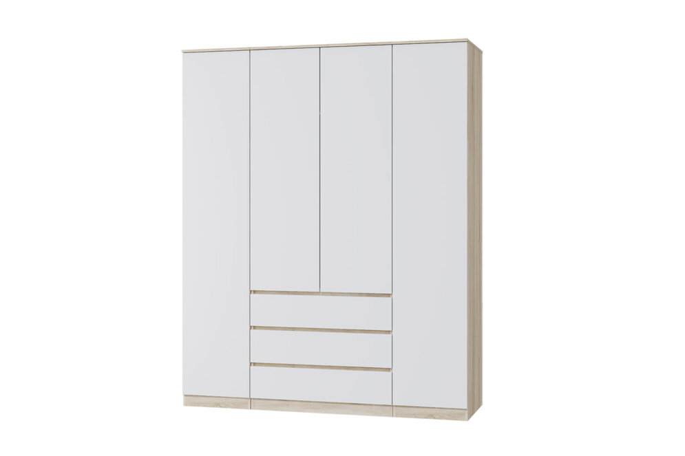 Шкаф для одежды 4х двери с 3мя ящиками Лори, дуб сонома  