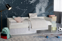 Кровать Морти, Дуб крафт белый/цемент светлый