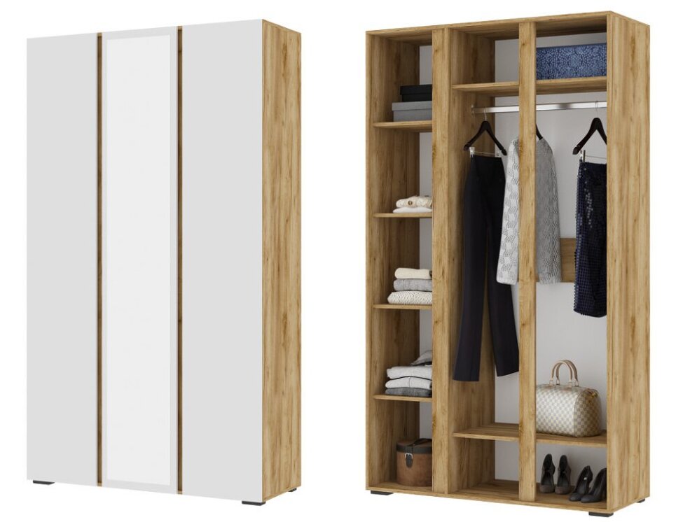 Шкаф 3х створчатый с зеркалом Хелен ШК 02, крафт золотой - белый шагрень 