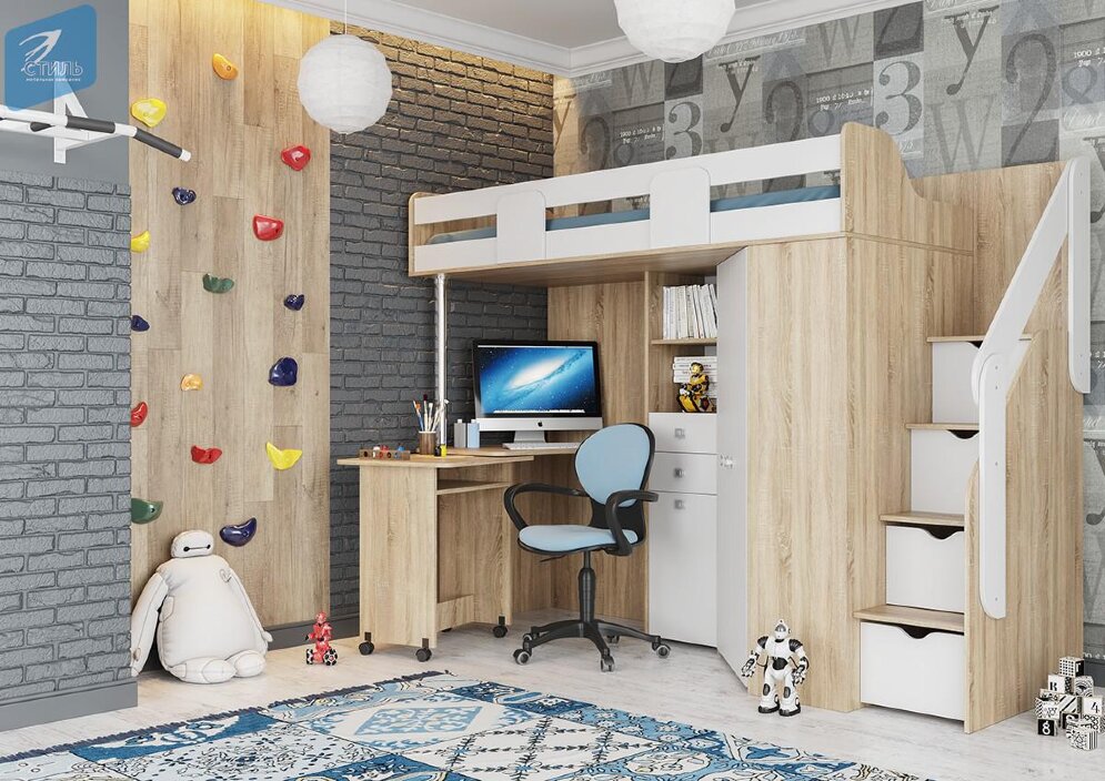 Кровать-чердак Мийа, сонома 