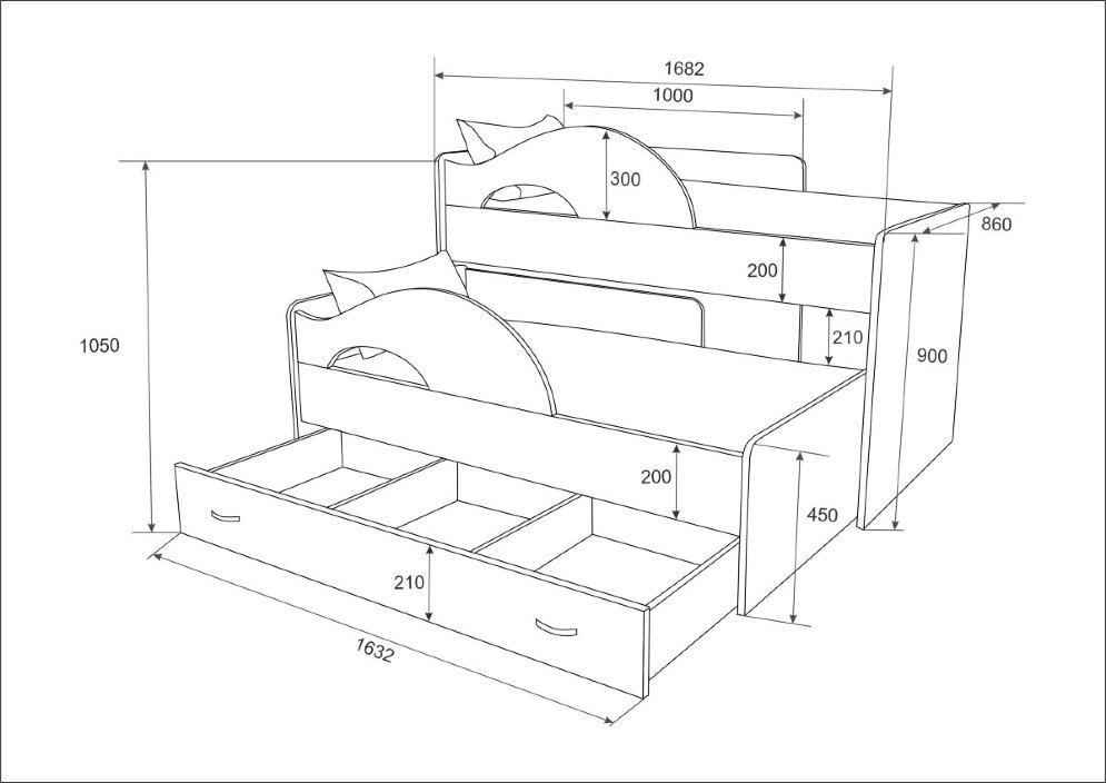 Кровать детская Матрешка Дуб + голубой 