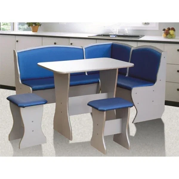 Кухонный уголок Аленка-3 (комплект со столом и табуретами) белый / синий металлик 