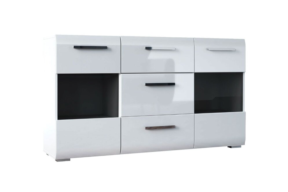 Комод со стеклом Домино, белый глянец  