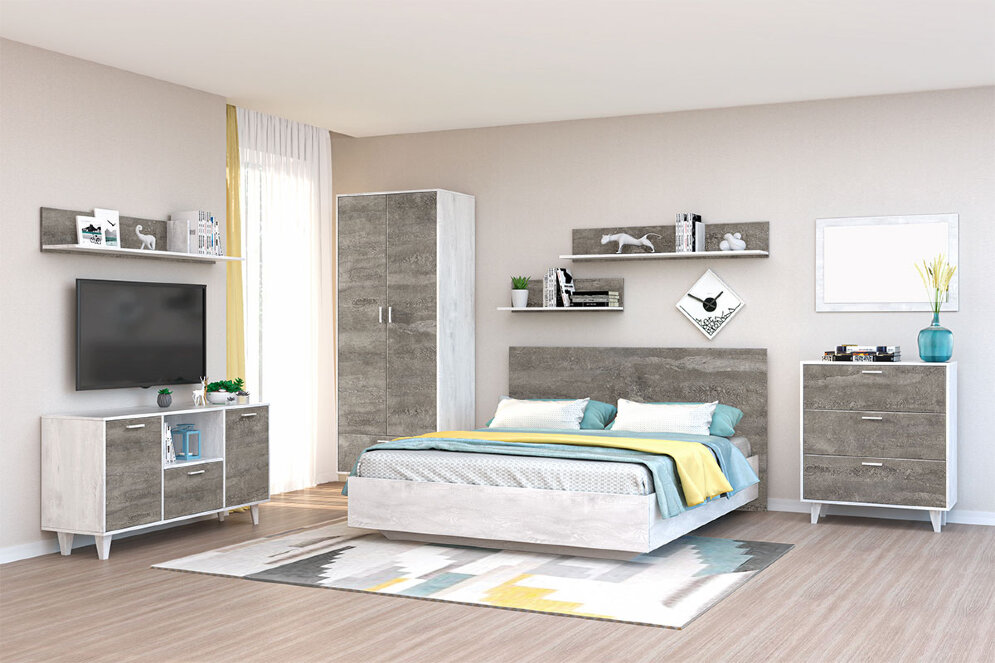 Модульная спальня ЭГО, бетон/камень  