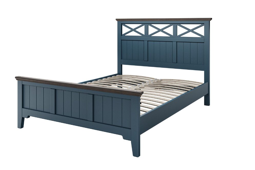 Кровать из массива Грация-5, сапфировый/карниз дуб коньяк  