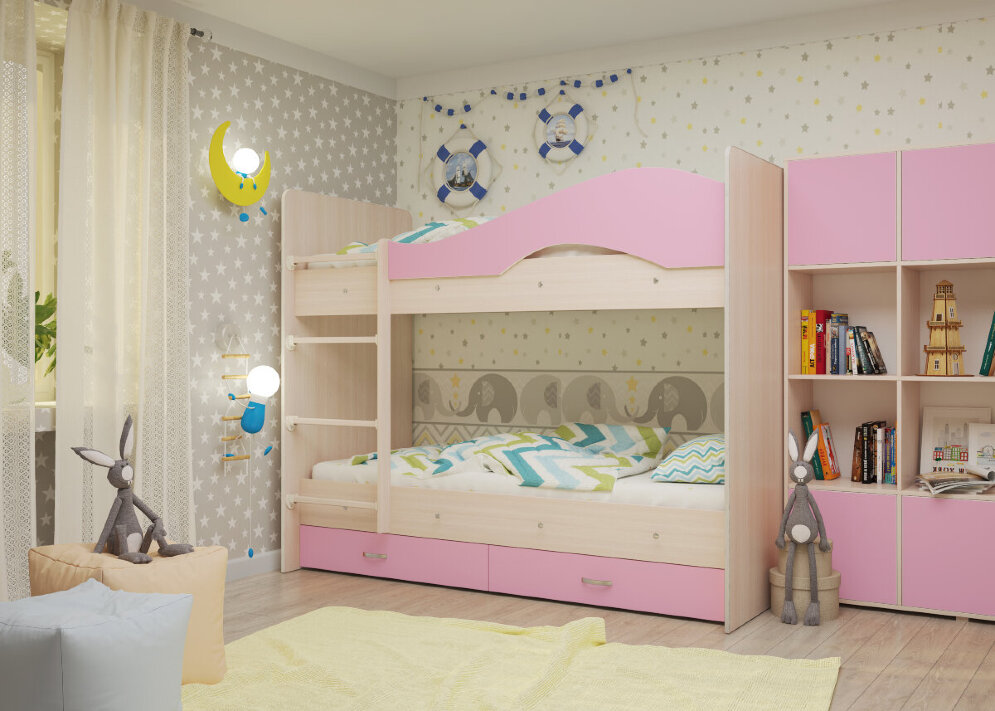 Кровать детская двухъярусная Мая Розовая 