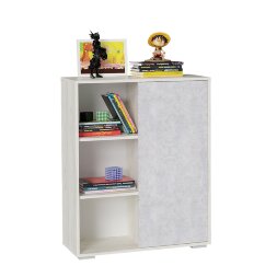 Шкаф книжный Морти, Дуб крафт белый/цемент светлый