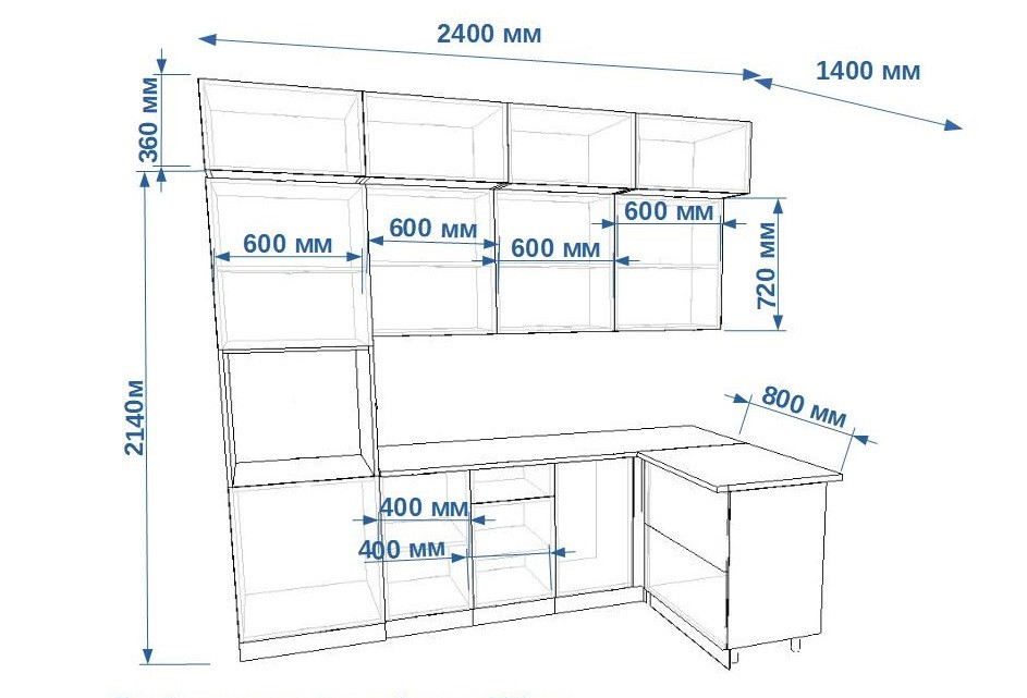 Кухонный угловой гарнитур Фаска Тальк/Обсидиан 2400х1400 мм (арт.9) 