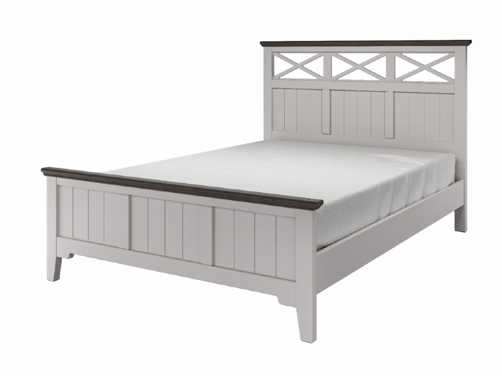 Кровать из массива Грация-5, лен/карниз дуб коньяк   