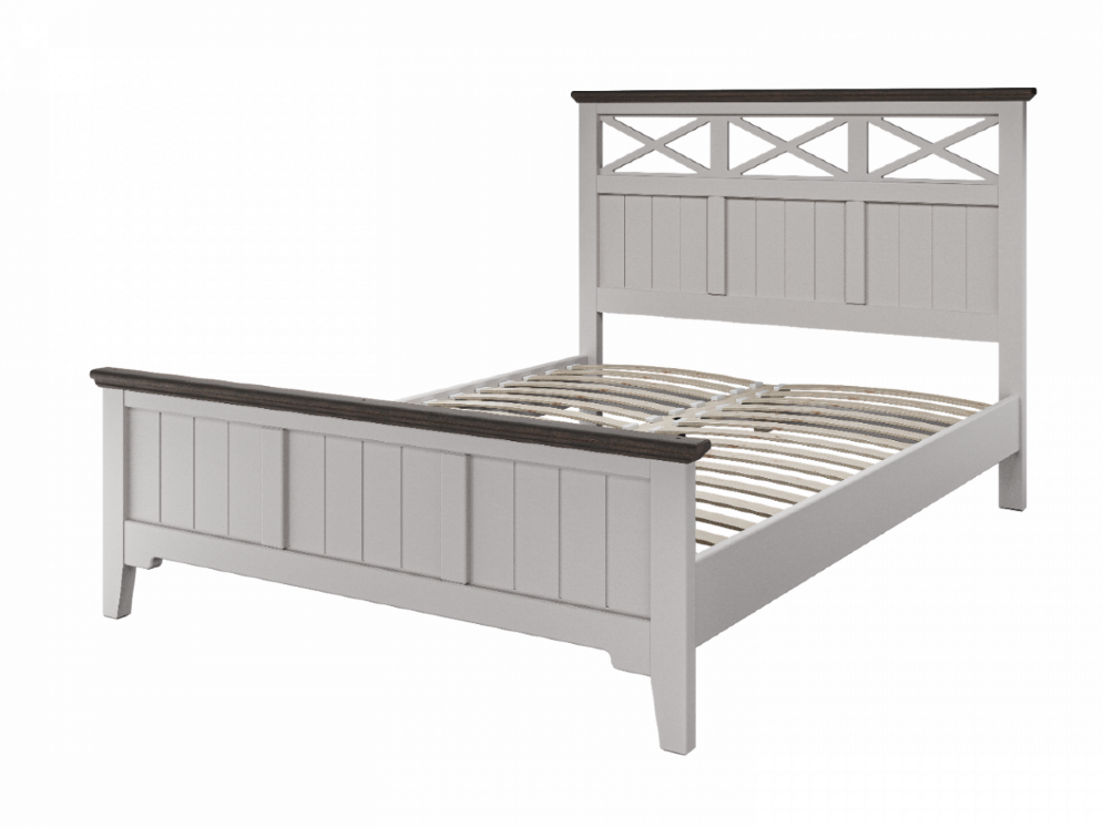 Кровать из массива Грация-5, лен/карниз дуб коньяк   