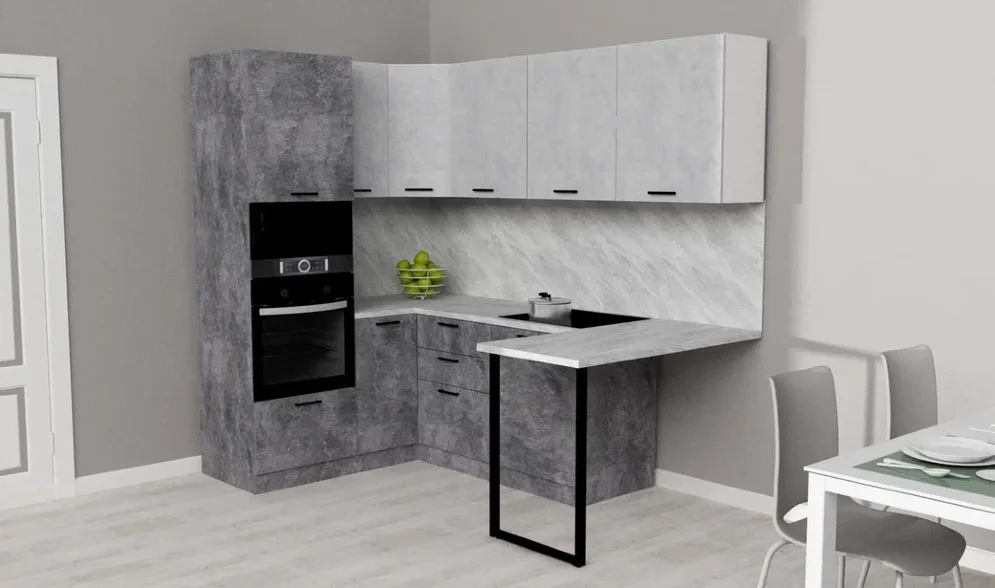 Модульная кухня АТР, цемент светлый /цемент темный (240х160 см) 