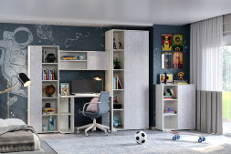 Полка Морти, Дуб крафт белый/цемент светлый