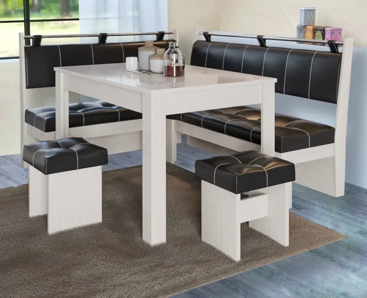 Кухонный уголок Аленка-25 (комплект со столом и табуретами) дуб молочный/экокожа терра 221 