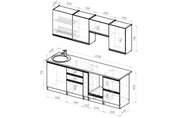 Кухонный гарнитур Амели компакт, 220 см