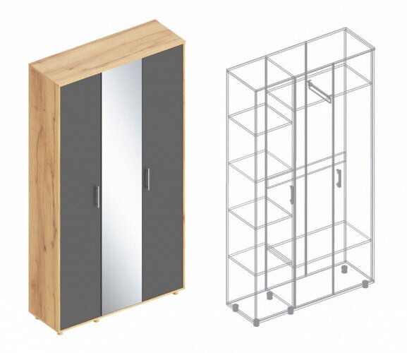 Шкаф 3-х створчатый с зеркалом Граф, Серый/Дуб золотистый 