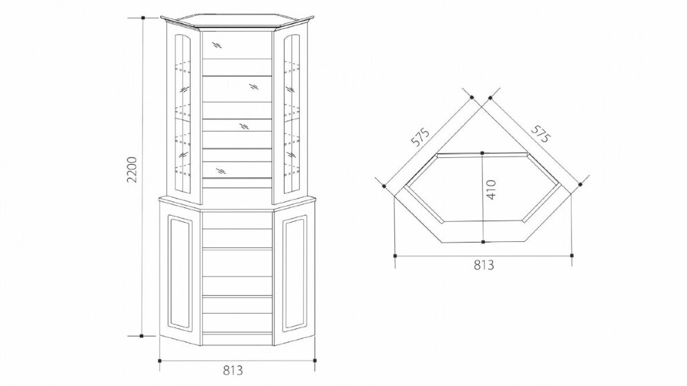 Витрина угловая с зеркалами Венеция В-12 