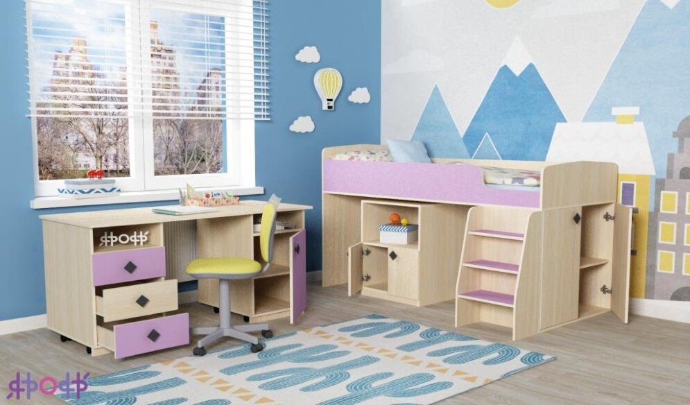 Детская кровать-чердак Малыш 5 дуб/Ирис  