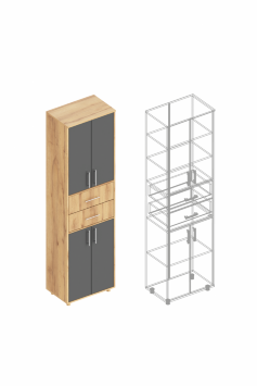 Шкаф с 2 ящиками (по центру) Граф, Серый/Дуб золотистый