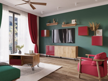 Тумба ТВ Ливерпуль, вотан/бордо глянец