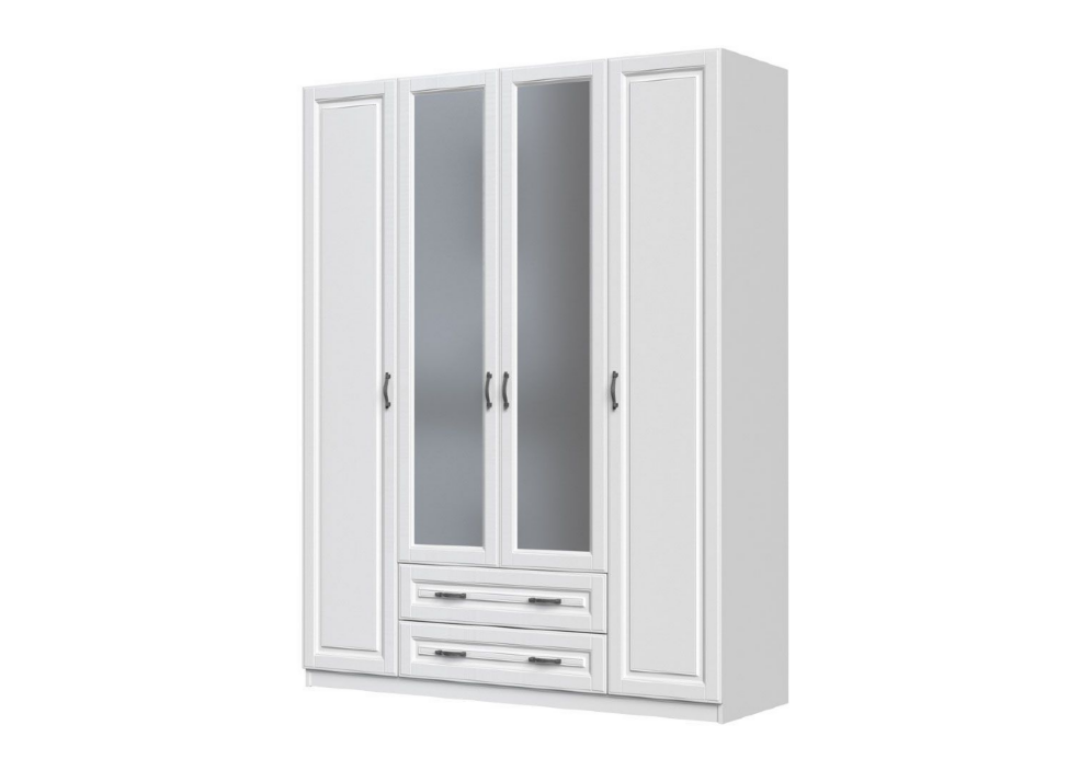 Шкаф 4-х дверный Кантри ШР-4 с зеркалом, Белый 