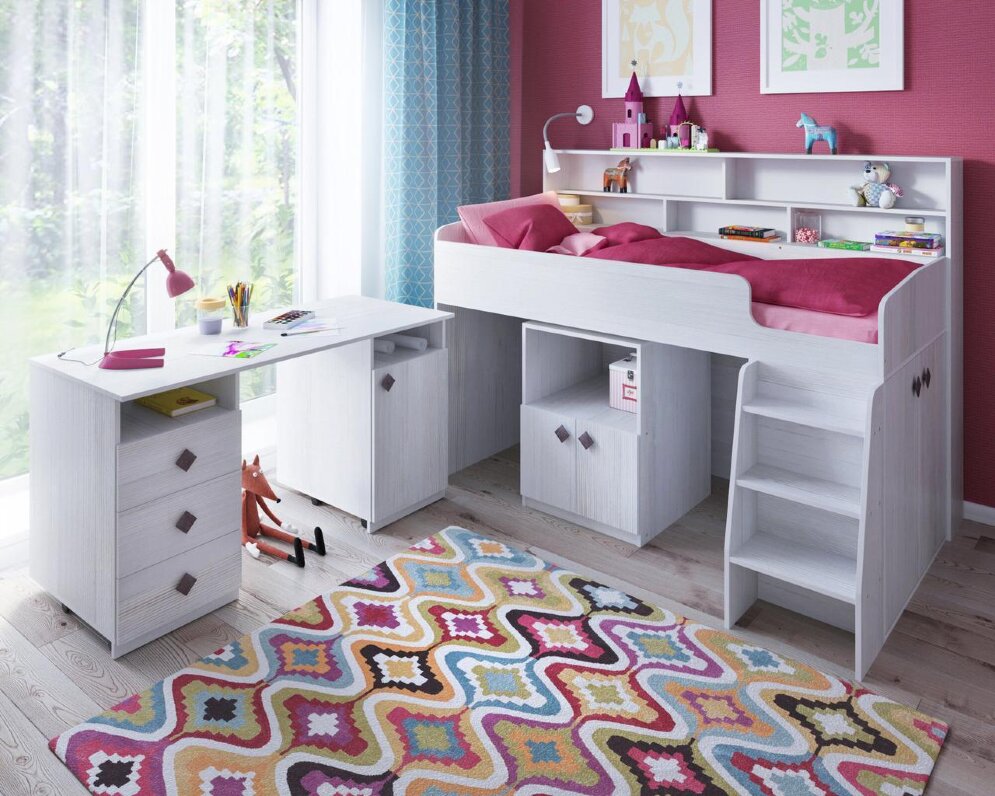 Детская кровать-чердак Малыш 5 дуб/лазурь 