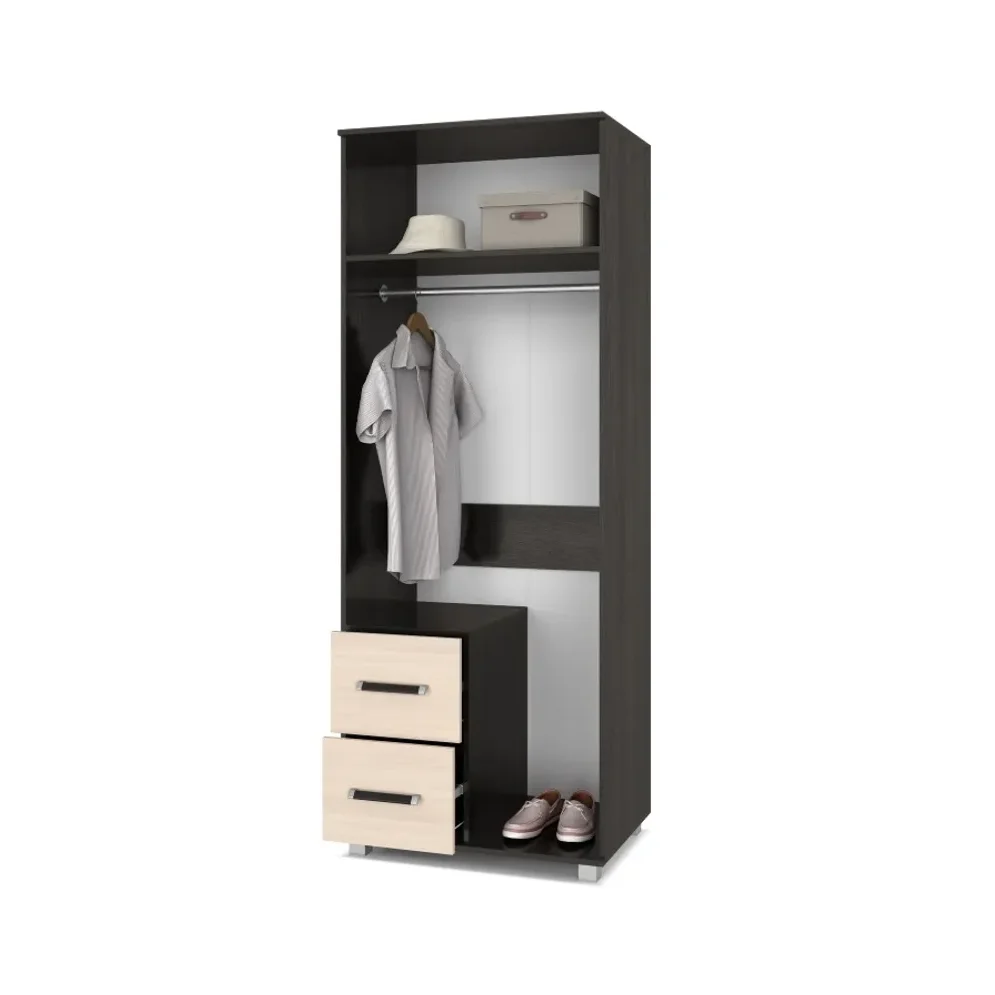 Шкаф двустворчатый с ящиками и зеркалом В24 Виора, Венге/Млечный дуб 