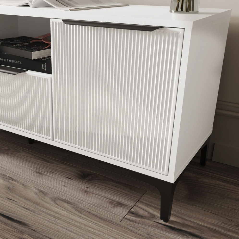 Тумба ТВ 1,35 Кимберли, Белый/Белый глянец 