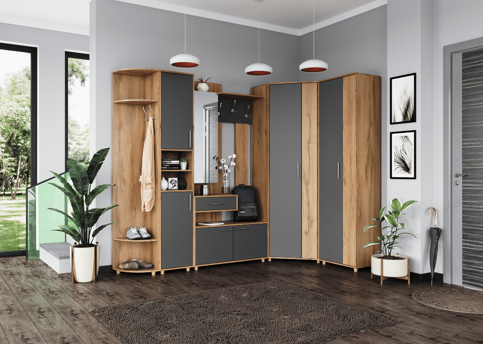 Модульная прихожая Граф, Серый/Дуб золотистый (Композиция 2)  