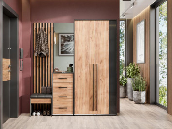 Тумба комбинированная с зеркалом Неаполь, Черный/Дуб Вотан