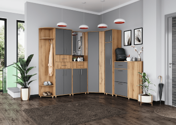 Модульная прихожая Граф, Серый/Дуб золотистый (Композиция 3)