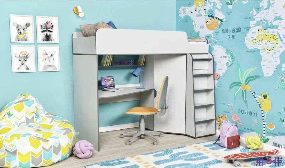 Детская кровать-чердак Юниор-7, белый 