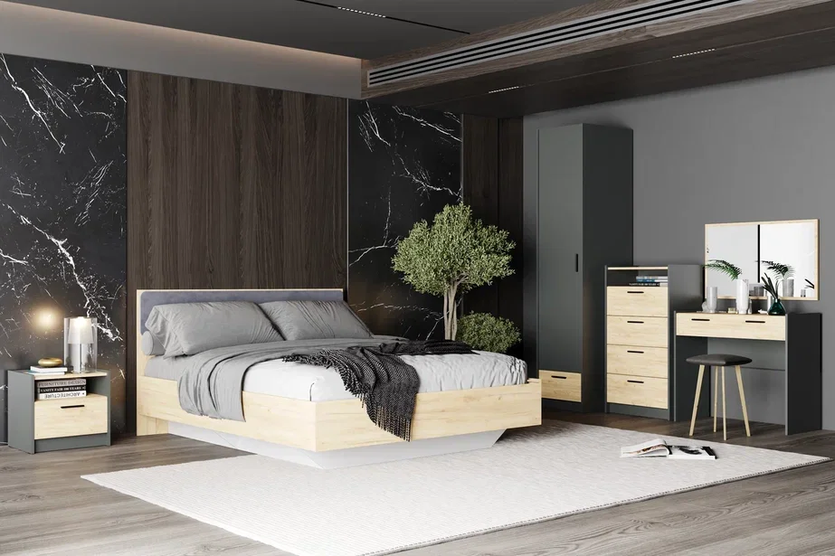 Комод Оттавия НМ 011.03, Антрацит/Дуб Крафт Золотой  