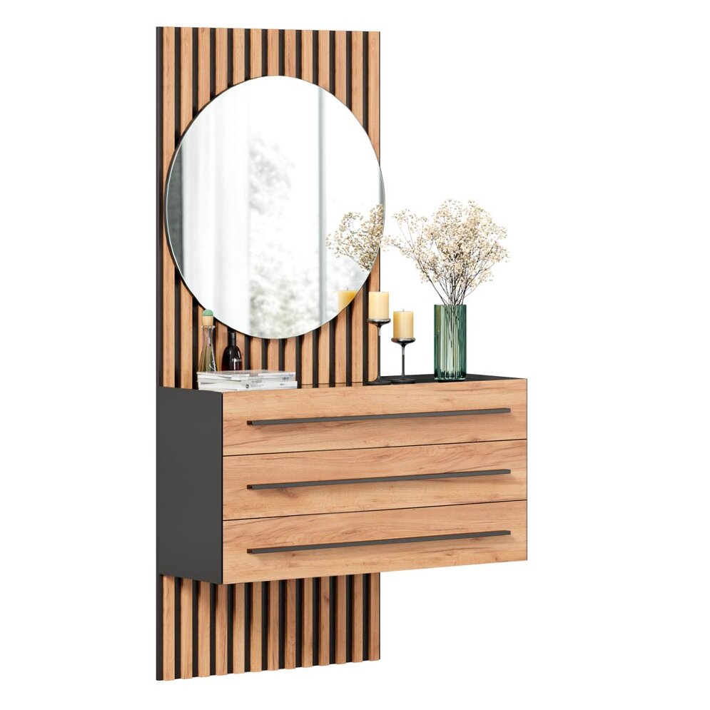 Тумба с зеркалом Неаполь, Черный/Дуб Вотан 