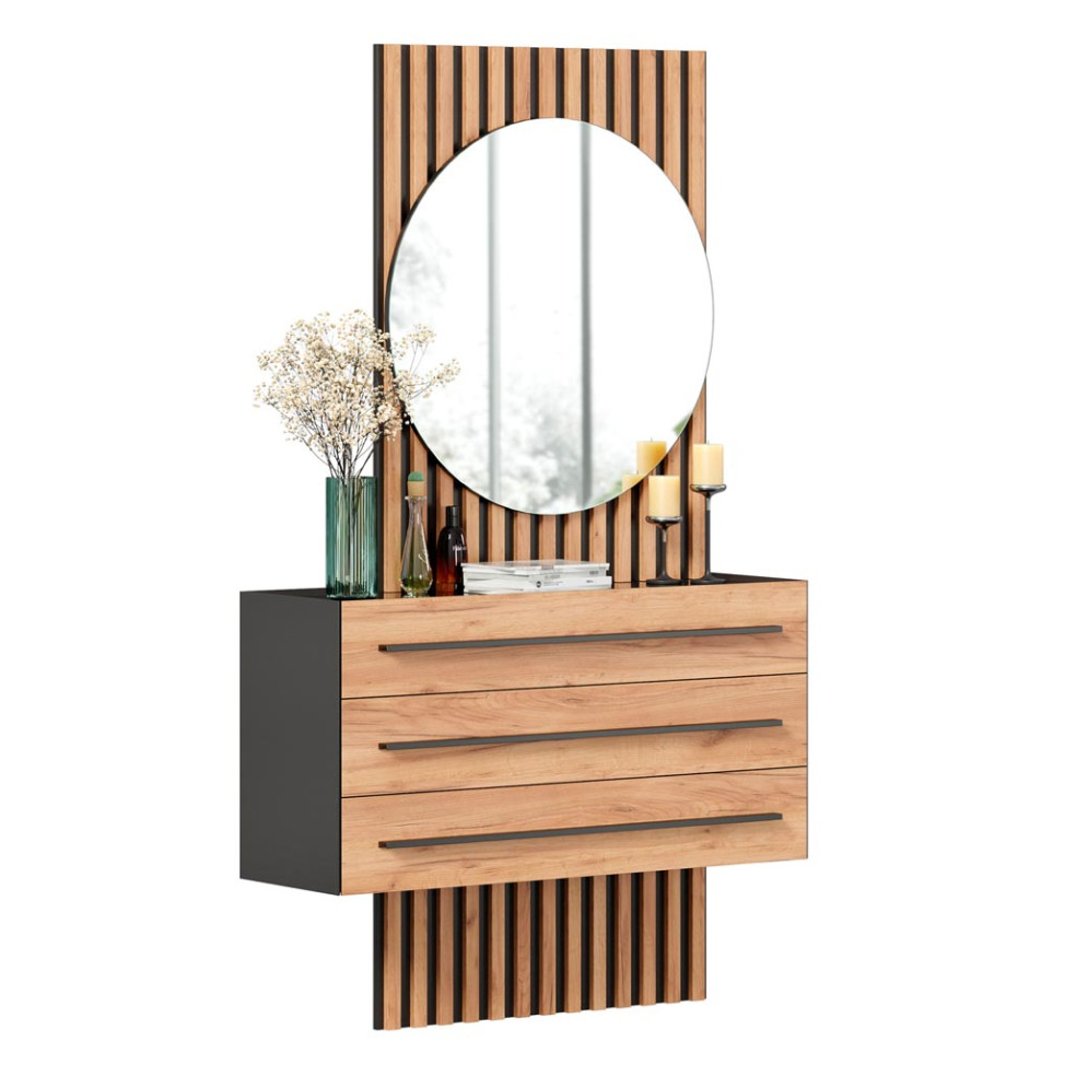 Тумба с зеркалом Неаполь, Черный/Дуб Вотан 