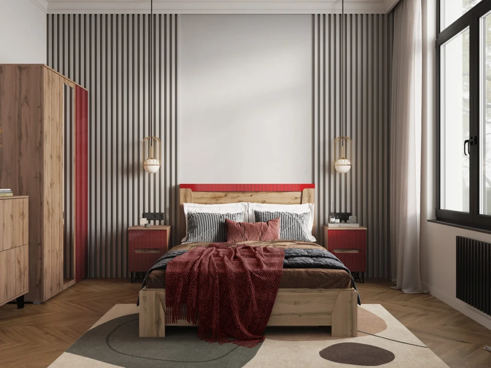 Кровать Ливерпуль, вотан/бордо глянец 