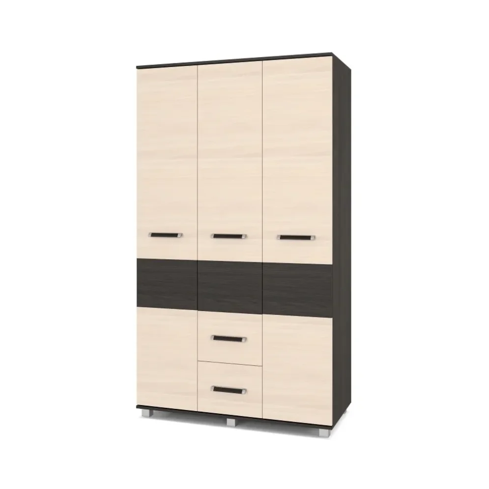 Шкаф трехстворчатый с ящиками В34 Виора, Венге/Млечный дуб 