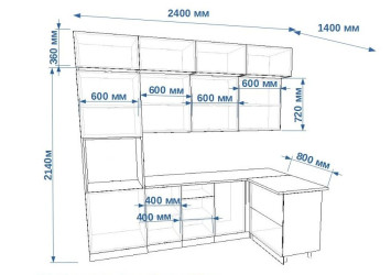 Кухонный гарнитур Лайн Стамбул/Дуб сонома, 2400х1400 мм (арт. 22)