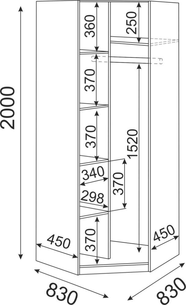 Уголовой шкаф с зеркалом Остин М01 